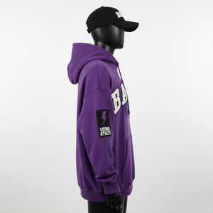 Sweat-shirt streetwear basique surdimensionné avec logo personnalisé, broderie et patch en chenille, couleur violet, polaire doux 350 GSM - Product Image 2