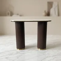 Bureau d'angle personnalisé avec plateau en pierre, design moderne et luxueux, pieds cylindriques en bois, table de bureau triangulaire, bureau d'ordinateur de direction