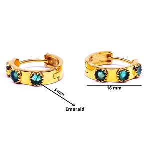Tradicional 14K oro Esmeralda piedra preciosa asequible barato clásico boda fiesta desgaste mujeres Huggies pendientes - Product Image 2