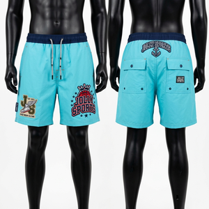 Shorts de bain pour hommes de haute qualité, tissu polyester 180 GSM à séchage rapide, panneau contrastant bleu, taille avec logo personnalisé, shorts pour hommes - Product Image 5