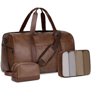 Sac polochon de voyage en cuir Pu Gym marron rétro hommes affaires multifonctionnel bagages en cuir sac de nuit sac polochon de voyage de luxe - Product Image 1