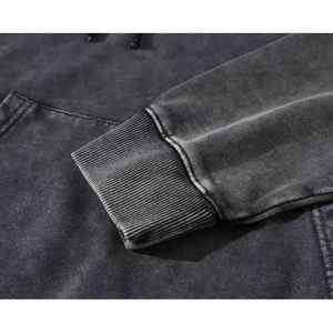 Vintage Heavyweight Cotton <b>Zip</b>-<b>Up</b> <b>Hoodie</b> for Men Acid Wash Oversized Retro Fit <b>Black</b> Stone Wash Streetwear for Winter - Product Image 4