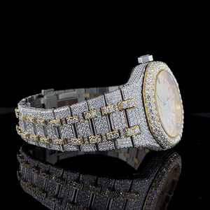 Reloj de Lujo Automático de Acero Inoxidable de Dos Tonos con Cuarzo, Alta Calidad, Totalmente Adornado con Diamantes Moissanite VVS, Estilo Hip Hop, con Pedrería Rosa - Product Image 5
