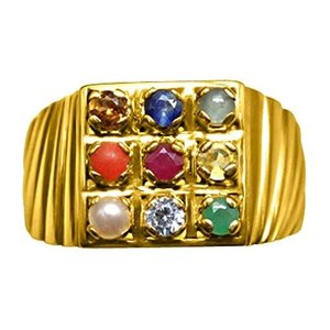 Anillo Chapado en Oro Panchdhatu 100% Original, Navaratna Natural (9 Piedras), Certificado por Arihant Gems & Jewels, Anillos Finos - Product Image 2