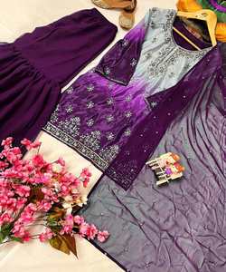 LOOK RICH CHINON ZARI BRODERIE SÉQUENCE TRAVAIL TOP SHARA AVEC DUPATTA FESTIVE WEAR PRIX DE GROS FEMMES MODE VIOLET - Product Image 4