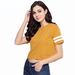 Tops cortos de algodón de calidad superior para mujer, camisetas de media manga sólidas transpirables de verano, ropa de calle, camisetas con logotipo personalizado para mujer - Product Image 3