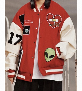 Customizable Logo Chenille Embroidery Patch High Quality Wool Leather Sleeve Cropped Mens Varsity <b>Jackets</b> Red and White - Product Image 3