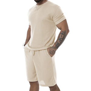 Wholesale Plus Size Men's Custom Logo Breathable Quick Dry Sport Clothes <b>Suits</b> Summer Solid 2-Piece Cotton <b>T</b>-<b>shirt</b> Short Sets - Product Image 5