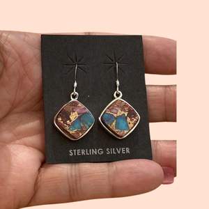 Navajo <b>Pink</b> Dream Mohave & Sterling Square Delight Dangle Earrings Party Wedding Wear <b>Gift</b> for Women Wholesale Price - Product Image 1