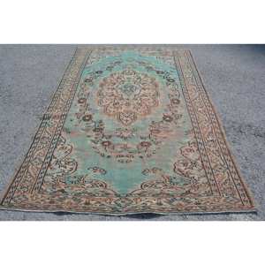 Alfombra turca Vintage de 5,5x8,4 pies, verde y diseño clásico de retales Beige, rectangular a rayas, 4m, sala de estar alfombra para, lana, látex, Tabriz - Product Image 1