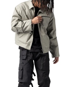 Veste de travail vintage avec doublure en satin pour hommes, logo personnalisé de haute qualité, streetwear, veste de travail en toile avec fermeture éclair et col rabattu - Product Image 4