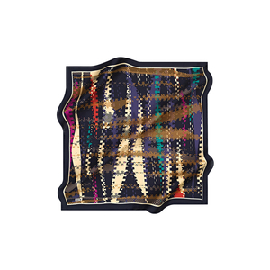 Navy Blue Silk Crepe Satin Square Patterned Scarf - Product Image 1
