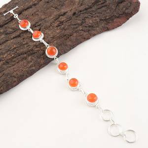 Handcrafted Zircon Charm <b>Bracelet</b> 925 Sterling Silver Luxury Simple Classic Design Orange Stone Jewelry Gift for Women Men - Product Image 5