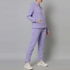 Wholesale 100% Cotton <b>Jogger</b> Sports <b>Set</b> for <b>Women</b> Plus Size 2-Piece Training Wear Loose Hoodie Sweatsuit Solid Plus Size Solid - Product Image 5