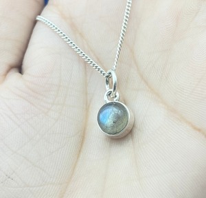 925 argent Sterling rond Labradorite pendentif collier bleu pierre précieuse pendentif à breloque pour les femmes grande idée cadeau - Product Image 4