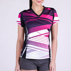 Alta calidad 100% poliéster personalizar tamaño mujeres sublimación Camisetas talla grande logotipo personalizado señoras cuello profundo camiseta - Product Image 1