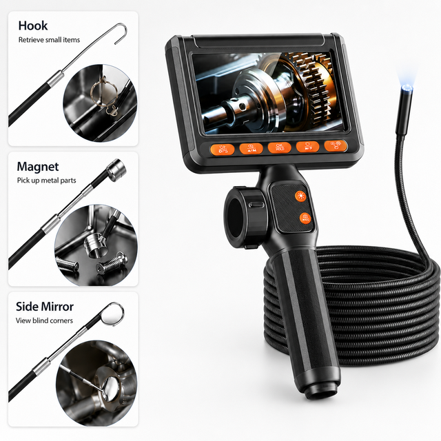 S23 OEM 4.3-Inch 8mm 1.5m 8LED 360 Degree Rotate 2-Way Inspection CMOS Videoscope Articulating Borescope Camera for Cars
