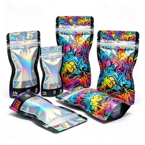 Sachets refermables personnalisés en Mylar holographique noir avec fenêtre transparente, 3,5 g, résistants à l'humidité, pour snacks et bonbons - Product Image 3