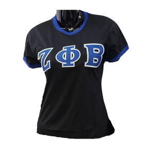 Zeta Phi Beta Camisetas Rayas Trim Chenille Sorority Apparel Algodón suave Bordado Logo Cómodo Ajuste Fiel a la talla - Product Image 2