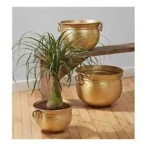 Pot à plantes de forme personnalisée jardinière en métal doré avec support en fer Pot de fleur moderne contenant des herbes lot de 2 à un prix attractif - Product Image 4