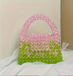 Minibolso moderno con asa superior y cuentas de cristal fucsia y plateado con una correa de cadena plateada desmontable, a precios de mayorista. - Product Image 5