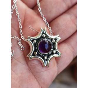จี้เงินแท้ 925 ประดับพลอยอเมทิสต์สีม่วงธรรมชาติ รูปดาว โอปอล  ทำด้วยมือ สำหรับคนเกิดเดือนกุมภาพันธ์ - Product Image 4