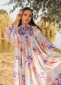 เดรสแม็กซี่สไตล์โบฮีเมียนแขนยาวสำหรับผู้หญิงขนาดใหญ่พิเศษพิมพ์ลายดอกไม้สไตล์โบฮีเมียนลำลองหรูหราสำหรับฤดูร้อน - Product Image 2