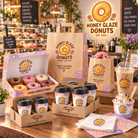 Emballages personnalisés AT PACK pour les boutiques de beignets, avec boîtes à beignets, sacs en papier, gobelets à café et fournitures à emporter