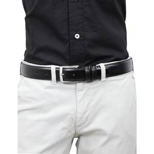 Cintura da uomo fatta a mano italiana di alta moda in elegante classica vera pelle nera larghezza 3.5 cm con fibbia ad ardiglione 6 pezzi in una scatola - Product Image 2