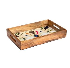 Bandeja para servir té de madera de alta calidad con diseño impreso esmaltado té café desayuno utensilios de cocina vajilla bandeja decorativa para el hogar - Product Image 4