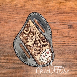 Hand Tooled Leather <b>Knife</b> Sheath Hand Painted Four Aces Belt Trapper <b>Knife</b> Sheath Western Custom Genuine Leather Cover <b>Holder</b> - Product Image 1