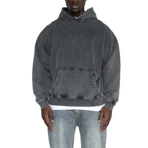 Sweats à capuche personnalisés pour hommes pulls vierges surdimensionnés à épaules tombantes sweats à capuche en coton lourd délavé à l'acide prix très bon marché - Product Image 3