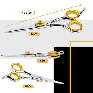 Ciseaux de coiffure en acier inoxydable à lame droite et tranchante avec vis dorée réglable, polissage miroir, vente en gros - Product Image 5