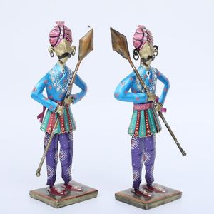 Figuras Decorativas Chokidar S/2 Multicolores de Hierro, Diseño Tradicional, Ligeras, para Mesa, Sala de Estar, Decoración del Hogar, Todas las Temporadas - Product Image 4