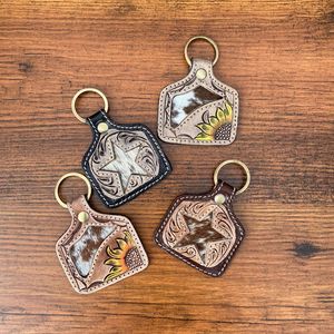 Personal isierte Haare auf gearbeitetem Leder Schlüssel bund Hand genähtes Leder Sonnenblume Schlüssel anhänger Western Echt leder Cowgirl Schlüssel ringe - Product Image 3