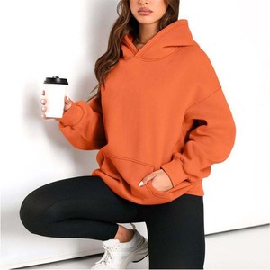 Sudaderas con capucha de calidad superior para mujer, tejido de punto transpirable, Material de algodón y poliéster, sudaderas con capucha para mujer, naranja - Product Image 4