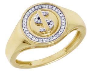 Bague Doller Symbol pour homme en or jaune 10 carats avec diamants cultivés en laboratoire, parfaite pour la mode Hip Hop et les bijoux officiels - Product Image 1