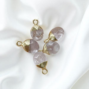 DIY Oval Faceted Clear <b>Quartz</b> Gemstone Charm Pendant - 925 Silver Fine Charms - Handmade Tiny <b>Bracelet</b> Charms for Wholesale - Product Image 1