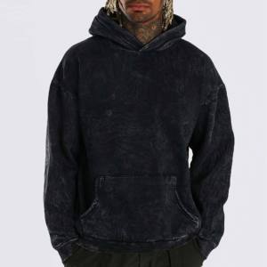 Pull à capuche homme 100% coton mélangé double couche lavage à l'acide délavé au soleil Style de rue pull d'hiver sweat à capuche homme - Product Image 5