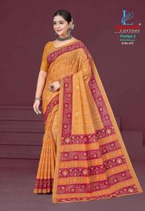 ผ้าส่าหรีพิมพ์ลายสำหรับผู้หญิงชุดส่าหรีผ้าฝ้ายสำหรับช้อปปิ้งในโอกาสสบายๆคอลเลกชันล่าสุด - Product Image 2