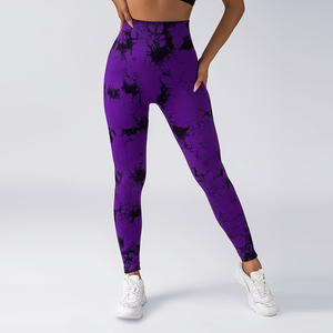 Pantalones de Yoga para levantamiento de glúteos de cintura media de cintura alta de invierno para mujer, mallas fruncidas de entrenamiento sin costuras con tinte de corbata a la venta - Product Image 4
