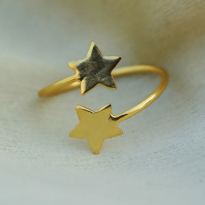 Anillo de latón ajustable de banda de oro de 18 quilates con diseño de doble pista en forma de estrella para hombre y mujer, novedad en joyería personalizada - Product Image 4