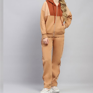 Conjunto Deportivo de Sudadera con Capucha y Pantalones Jogger para Mujer, Diseño Color Block, Manga Larga, Tejido de Punto, Corte Holgado, Estilo Casual, Marca Privada OEM - Product Image 1