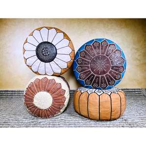 Puf de Cuero Marroquí Hecho a Mano, Otomana Tradicional Artesanal, Decoración del Hogar, Asiento Boho para Sala de Estar - Product Image 3