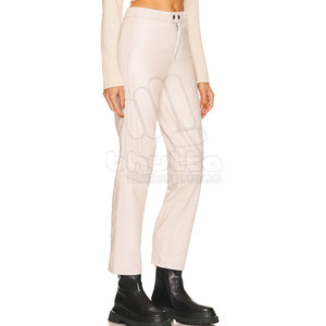 Pantalones de cuero para mujer, transpirables, cortavientos, impermeables, de cintura media, estilo urbano, teñido blanco, frente liso, estilo casual, teñido liso - Product Image 2