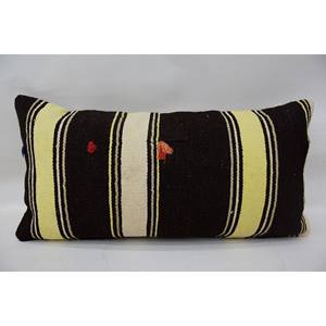 Almohada de lana Kilim negra a rayas sutiles, cojín bordado de lujo de 12x24 pulgadas, patrón Vintage tejido para fines decorativos de vida - Product Image 1
