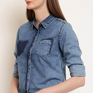 Privé Logo personnalisé étiquette femmes jean pantalon à manches longues nouvel Article jean chemise vêtements de plein air coton fait femmes jean chemise - Product Image 2