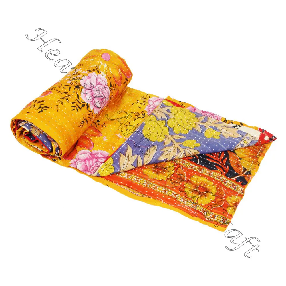 Colcha Lance de Cama 100% Algodão Vintage Bohemian Quilt Gudri Indiano mão reversível costurado pesado lance velho sari Cobertor