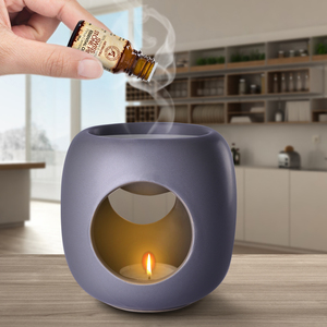 Lampe aromatique en céramique Aromatika Atmosphere, grise, en forme de baril, brûleur d'huiles essentielles, porte-bougie chauffant pour méditation et relaxation - Product Image 2