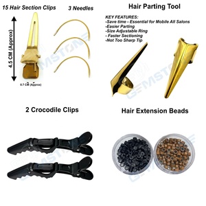 Kit d'outils pour extensions capillaires dorées avec pince à micro-perles à 2 trous et pince d'ouverture, crochet de tirage et pinces à cheveux - Product Image 5